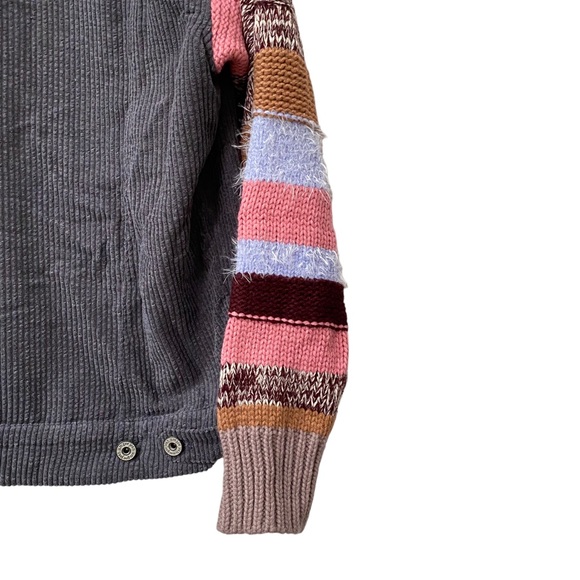 umgee Gray Pink Blue Corduroy Jacket Knit Sweater Sleeves Striped size M - NWOT - Picture 3 of 5